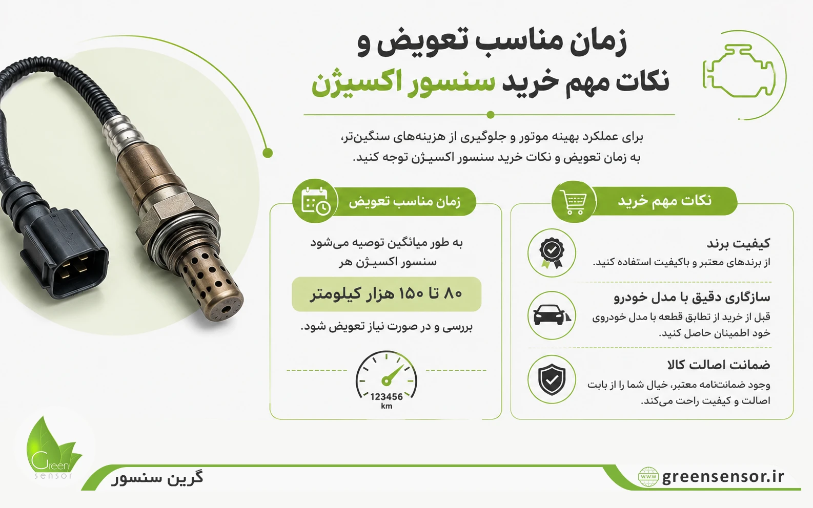 علائم خرابی سنسور اکسیژن + نحوه تست و عیبیابی با دیاگ | گرین سنسور 4 زمان تعویض سنسور اکسیژن
