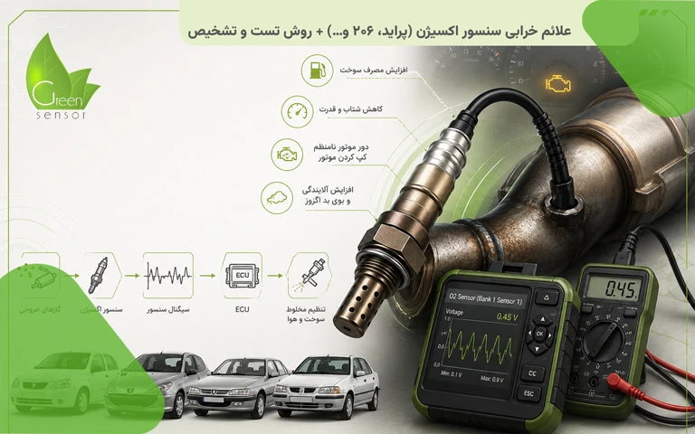 علائم خرابی سنسور اکسیژن + نحوه تست و عیبیابی با دیاگ | گرین سنسور 1 علائم خرابی سنسور اکسیژن